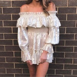 Alice McCall Metallic Ruffle Off the Shoulder Mini‎ Romper